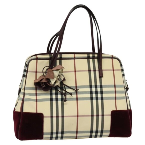 BURBERRY Nova Check Hand Bag Nylon Beige Silver Auth BD724 - Picture 1 of 16
